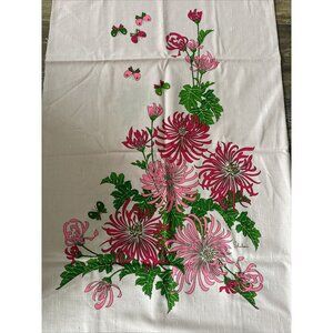 Vintage Alfred Shaheen 45x55 Pink Butterfly Floral Flower 2 Panel Boho Linen
